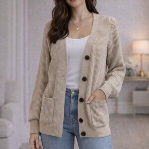 Just Women Size Small Cream Button Cardigan Sweater Pockets